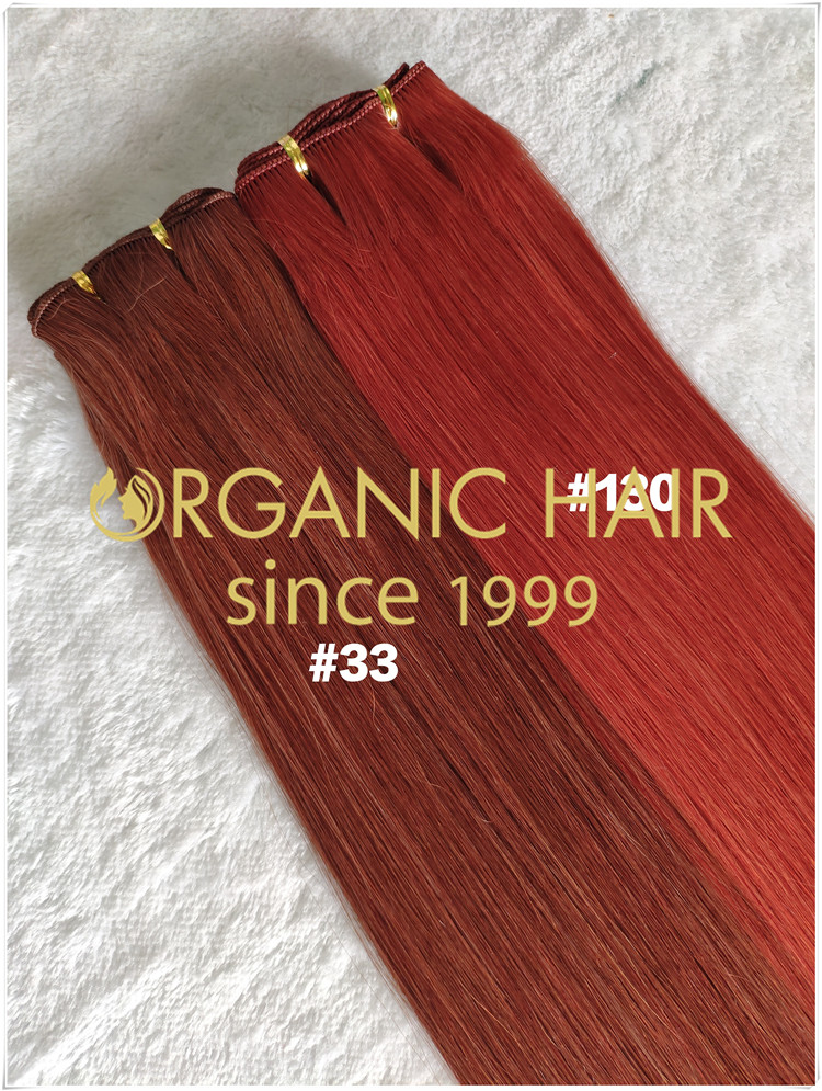 Red color double drawn hand tied weft hair extensions CNY017